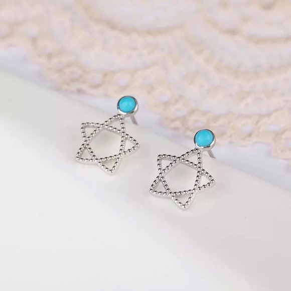 Turquoise Star S925 Dainty Earrings - Picture 3 of 8